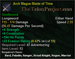 In-game tooltip for Arch Magus Blade of Time
