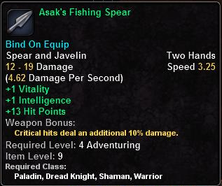 In-game tooltip for Asak's Fishing Spear