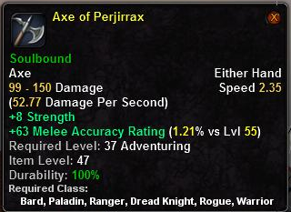 In-game tooltip for Axe of Perjirrax