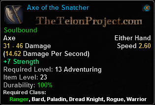 In-game tooltip for Axe of the Snatcher