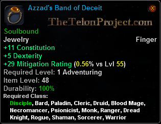 In-game tooltip for Azzad's Band of Deceit
