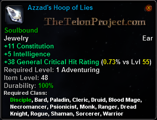 In-game tooltip for Azzad's Hoop of Lies