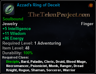 In-game tooltip for Azzad's ring of Deceit