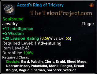 In-game tooltip for Azzad's ring of Trickery