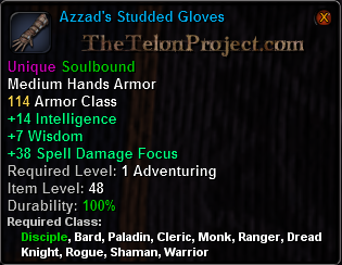 In-game tooltip for Azzad's Studded Gloves