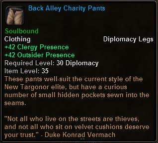 In-game tooltip for Back Alley Charity Pants