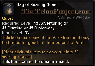 In-game tooltip for Bag of Searing Stones