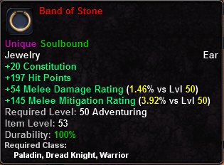 In-game tooltip for Band of Stone