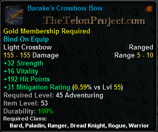 In-game tooltip for Barake's Crossbow Bow