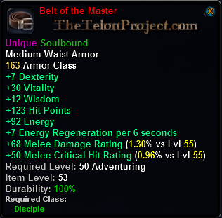 In-game tooltip for Belt of the Master