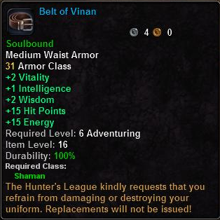 In-game tooltip for Belt of Vinan
