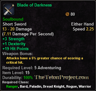 In-game tooltip for Blade of Darkness