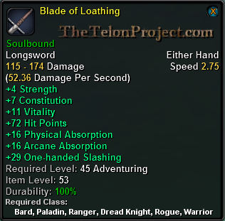 In-game tooltip for Blade of Loathing