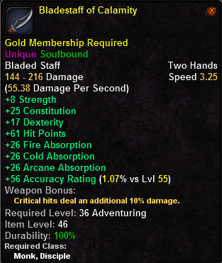 In-game tooltip for Bladestaff of Calamity