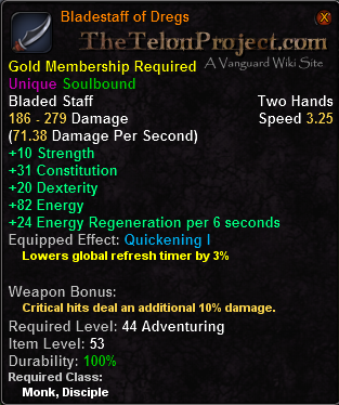 In-game tooltip for Bladestaff of Dregs