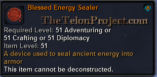 In-game tooltip for Blessed Energy Sealer