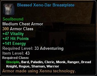 In-game tooltip for Blessed Xeno-Dar Breastplate