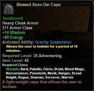 In-game tooltip for Blessed Xeno-Dar Cape