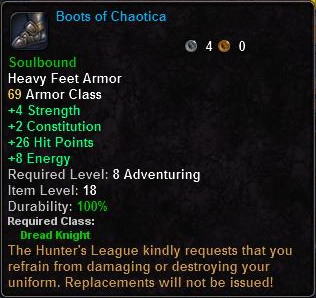 In-game tooltip for Boots of Chaotica