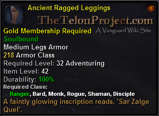 In-game tooltip for Ancient Ragged Leggings