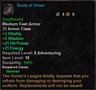 In-game tooltip for Boots of Vinan