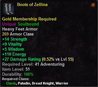 In-game tooltip for Boots of Zellina