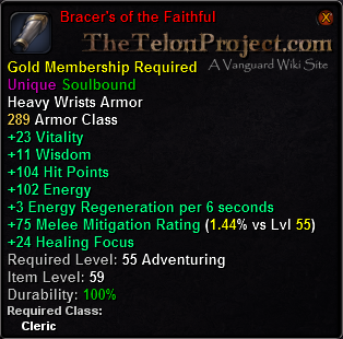 In-game tooltip for Bracer's of the Faithful