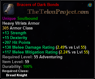 In-game tooltip for Bracers of Dark Bonds