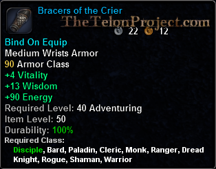 In-game tooltip for Bracers of the Crier