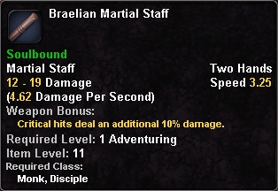 In-game tooltip for Braelian Martial Staff