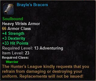 In-game tooltip for Brayle's Bracers