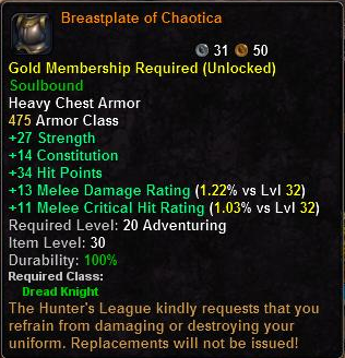 In-game tooltip for Breastplate of Chaotica