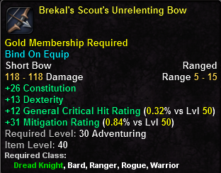 In-game tooltip for Brekal's Scout's Unrelenting Bow