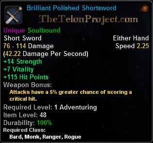 In-game tooltip for Brilliant Polished Shortsword