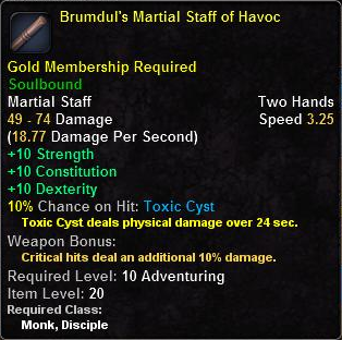 In-game tooltip for Brumdul's Martial Staff of Havoc