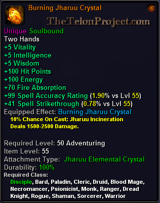 In-game tooltip for Burning Jharuu Crystal
