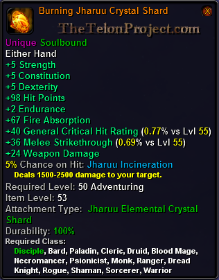 In-game tooltip for Burning Jharuu Crystal Shard