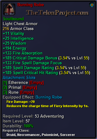 In-game tooltip for Burning Robe