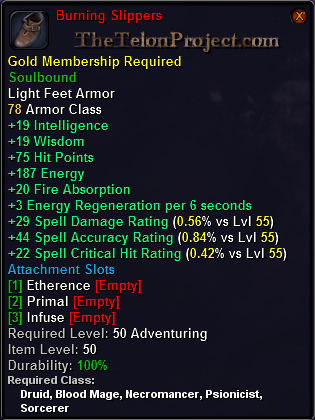 In-game tooltip for Burning Slippers