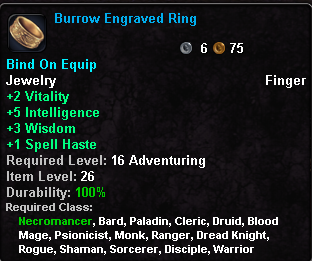 In-game tooltip for Burrow Engraved Ring