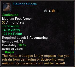 In-game tooltip for Cairenn's Boots
