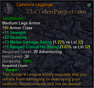 In-game tooltip for Cairenn's Leggings