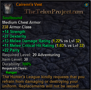 In-game tooltip for Cairenn's Vest