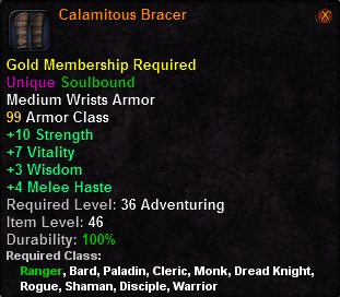 In-game tooltip for Calamitous Bracer