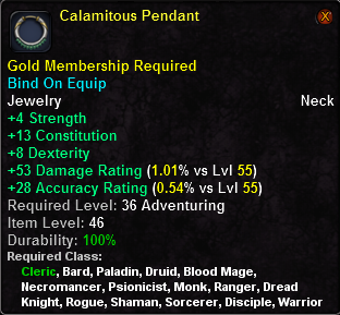 In-game tooltip for Calamitous Pendant