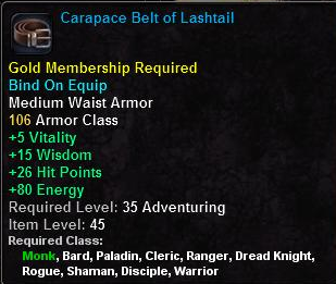 In-game tooltip for Carapace Belt of Lashtail
