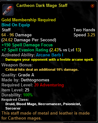In-game tooltip for Cartheon Dark Mage Staff
