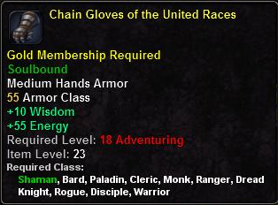 In-game tooltip for Chain Gloves of the United Races