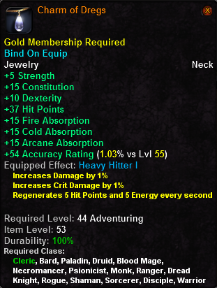 In-game tooltip for Charm of Dregs