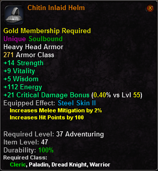In-game tooltip for Chitin Inlaid Helm